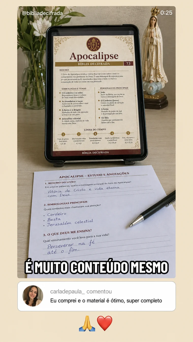 Depoimento: leitora estudando o livro de Apocalipse com anotações